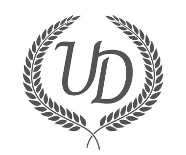 Initial letter U and D, UD monogram logo design with laurel wreath. Luxury emblem with calligraphy font.