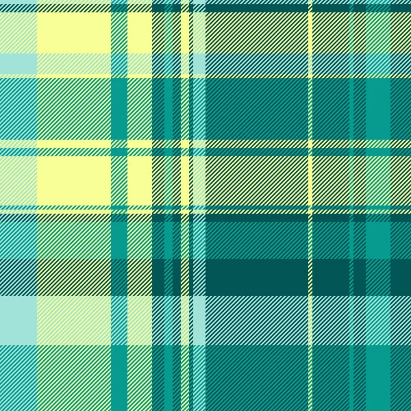 Stylish plaid pattern with intersecting stripes in teal, green and yellow. Ideal for backgrounds, textiles, graphic design, and adding a classic, versatile touch.