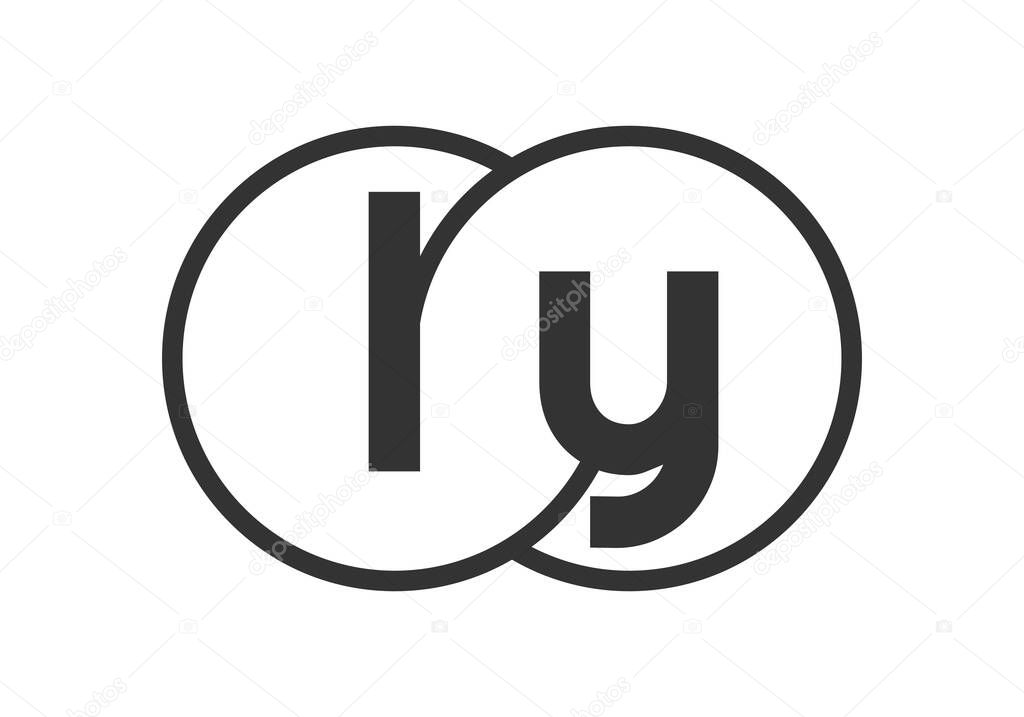 LY business company emblem with outline rounds and letters l y. Logo template of two merged circles for brand identity, logotype. Vector Infinity symbol  and technology sign.