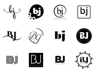 BJ logo şirketi şablonu. B ve J harfleri logoti. Tasarım elemanları ile farklı klasik serif harfleri ve modern kalın metin ayarla. İlk yazı tipi tipografisi. Koleksiyon trend iş kimliği.