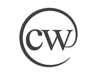 Çember şeklinde e-posta işareti tarzında iki harften oluşan CW logosu. Marka kimliği için C ve W yuvarlak şirket logosu.