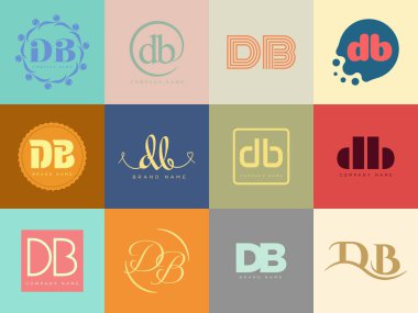 D.B. logo şirketi şablonu. D ve B harfleri logoti. Tasarım elemanları ile farklı klasik serif harfleri ve modern kalın metin ayarla. İlk yazı tipi tipografisi. Koleksiyon trend iş kimliği.