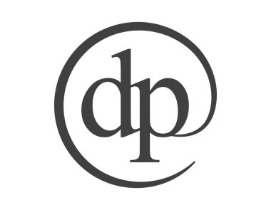 Daire şeklinde e-posta işareti tarzında iki harften DP logosu. D ve P, marka kimliği için iş dünyasının logosu.