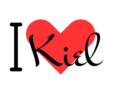 Almanya 'nın Kiel şehrini seviyorum. Kırmızı kalpli el yazısıyla yazılmış mektuplar. Vektör illüstrasyon harfleri, yazdırma tişörtü, afiş, poster, etiket veya etiket için modern tasarım.