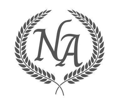 İlk harf N ve A, defne çelenkli NA monogram logo tasarımı. Kaligrafi yazı tipli lüks amblem.