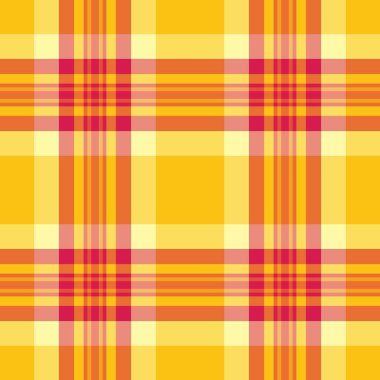 Devamlılık dokusu ekose kumaş, takım elbise kontrol tartan. Turuncu ve kırmızı renklerde sezonluk kumaş vektör deseni pürüzsüz.