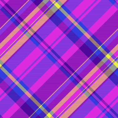 Canlı ekose desenli mor, pembe, mavi ve sarı. Büyüleyici ekose kumaş. Geçmişler, tekstil ve grafik tasarım projeleri için harika. Çok yönlü moda..