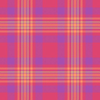 Okuldaki kumaş düzenine, ince desenli kumaşa. Kırmızı ve mor renk paletinde kolajsız arkaplan vektörü tartan.