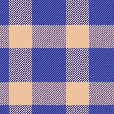 Soyut arkaplan desenli kumaş, mutlu noeller tartan çek tekstili. Geometrik vektör ekose dokusu mavi ve turuncu renk paletinde pürüzsüz.