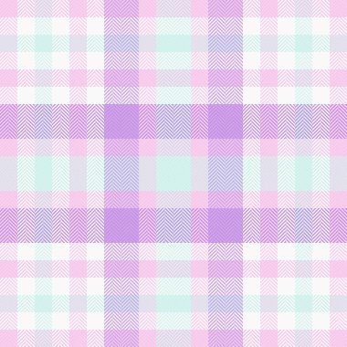 Pastel herringbone ekose desenli. Yumuşak pembe, mor ve nane renkleri arka planlar, el sanatları ve tekstil tasarımı için sakin ve kusursuz bir tekstil yaratıyor..