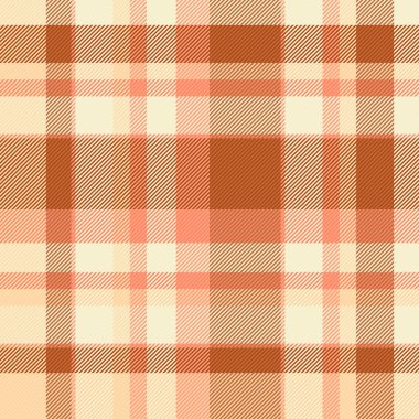 Geleneksel kumaş kontrolü, tartan arkaplan kalıpları. Turuncu ve açık renk paletinde modern ekosesiz vektör dokusu.