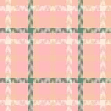 Yumuşak pembe ekose desenli. Dokuma dokusuyla klasik tartan tasarımı. Moda, el sanatları, tasarım projeleri, sıcaklık ve konfor çağrıştıran tekstil arka planı.