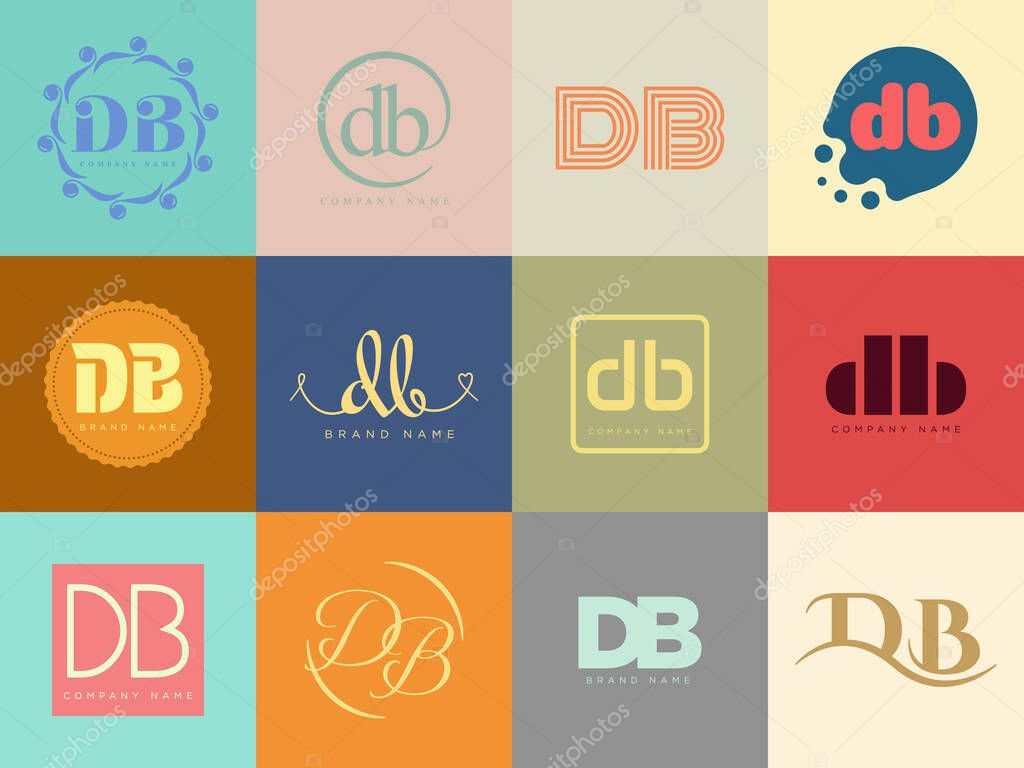 DB logo company template. Letter d and b logotype. Set different classic serif lettering and modern bold text with design elements. Initial font typography. Collection trendy business identity.