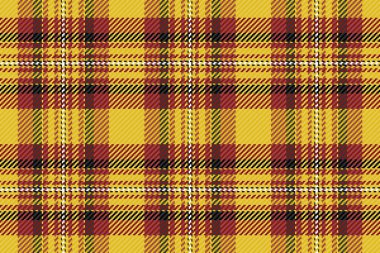 Tekstil ekoseli, yaratıcı vektör kumaş desenli. Takım elbise deseni tartan pürüzsüz arkaplan sarı ve kırmızı renk paleti.