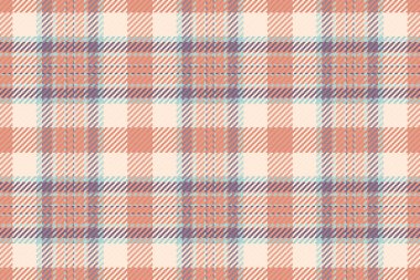 Yer şablonu vektör kontrolü, ekose kumaş dokusu. Kırmızı ve açık renk paletinde çaprazlanmış dikdörtgen kumaş arkaplan.