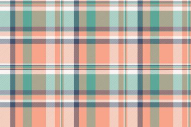 Şekil desenli tartan, günlük arkaplan taraması. Turuncu ve beyaz renk paletinde çizgili tekstil dikişsiz kumaş vektörü.
