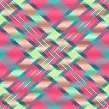 Pembe, yeşil ve mavi kesişen çizgilerle canlı turta deseni. Moda için klasik tekstil tasarımı, arka planlar, ya da rahat bir dokuya ihtiyaç duyan şenlik projeleri..