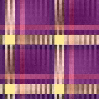 Sevgililer Günü Tekstil Tartanı, fayans vektör ekose kontrolü. Damgasız kumaş deseni morumsu ve kırmızı renk paletinde.