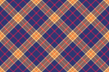 Klasik tartan deseni. Mavi, kırmızı ve altın sarısı renklerde, kusursuz bir tekstil tasarımı. Geçmişler, kumaşlar ve festival projeleri için ideal..