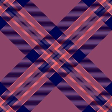 Atkı desenli kumaş, tekstil vektör kontrolü. Pembe ve mavi renk paletinde endüstriyel ekosesiz arka plan tartanı.