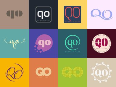 QO logo şirketi şablonu. Q ve O harfi logoti. Tasarım elemanları ile farklı klasik serif harfleri ve modern kalın metin ayarla. İlk yazı tipi tipografisi. Koleksiyon trend iş kimliği.