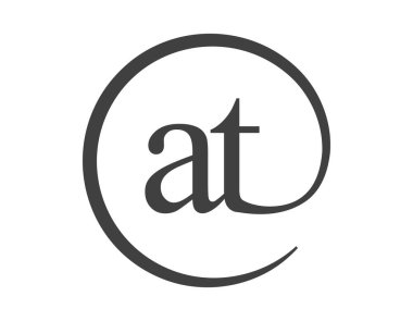 Daire şeklinde e-posta işareti tarzında iki harften AT logosu. A ve T yuvarlak şirket logosu marka kimliği için.
