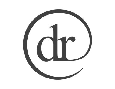 Daire şeklinde e-posta işareti tarzında iki harfli DR logosu. Marka kimliği için işletme şirketinin D ve R yuvarlak logosu.