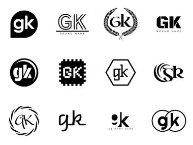 GK logo şirketi şablonu. G harfi ve k logotype. Tasarım elemanları ile farklı klasik serif harfleri ve modern kalın metin ayarla. İlk yazı tipi tipografisi. Koleksiyon trend iş kimliği.