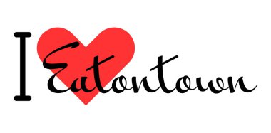 Eatontown 'ı seviyorum, Amerika Birleşik Devletleri' ni. Kırmızı kalpli el yazısıyla yazılmış mektuplar. Vektör illüstrasyon harfleri, yazdırma tişörtü, afiş, poster, etiket veya etiket için modern tasarım.