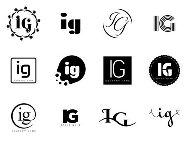IG logo şirketi şablonu. I ve G logoti harfleri. Tasarım elemanları ile farklı klasik serif harfleri ve modern kalın metin ayarla. İlk yazı tipi tipografisi. Koleksiyon trend iş kimliği.
