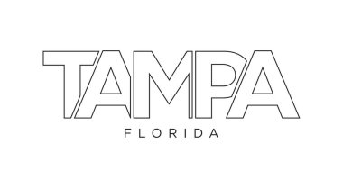 Tampa, Florida, ABD tipografi sloganı. Baskı ve web ürünleri için grafik şehir harfleriyle Amerika logosu.