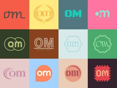 OM logo şirketi şablonu. Mektup O ve M logotype. Tasarım elemanları ile farklı klasik serif harfleri ve modern kalın metin ayarla. İlk yazı tipi tipografisi. Koleksiyon trend iş kimliği.