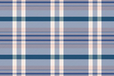 İngilizler ekose kumaşı, gökyüzü tartan tekstil vektörünü kontrol ediyor. 70 'lerin dokusu mavi ve beyaz renk paletinde pürüzsüz arkaplan.