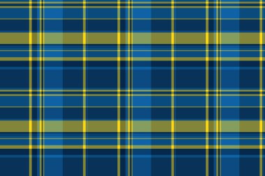 Rastgele kumaş desenli tartan, izolasyonsuz kontrol vektörü. Ekose desenli tekstil arkaplanı cyan ve limon rengi paletinde paketleniyor.