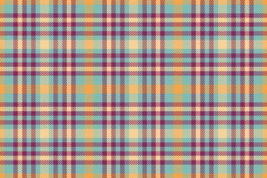 Uzun bir geçmiş taraması, yaratıcı tekstil dikişsiz tartan. Gök mavisi ve pembe renk paletinde kumaş dokusu vektör deseni.