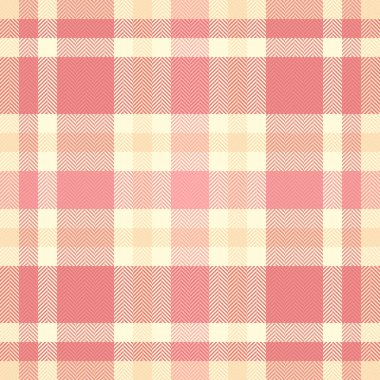 Renkli arkaplan kumaşı, muhteşem vektör tartan deseni. Bej rengi, ekosesiz, kırmızı ve açık sarı renk paleti..