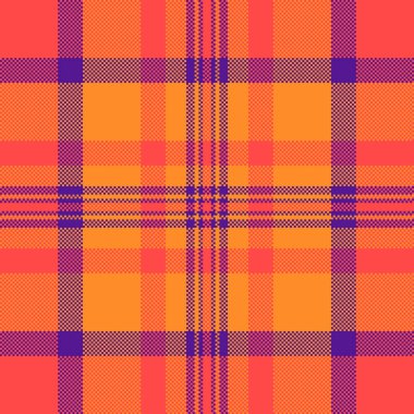 Pikselleştirilmiş tekstil deseni. Soyut canlı ekose tasarım, arka planlar, dokular veya retrotemalı projeler için uygun. Eski bir estetiği yakalar..