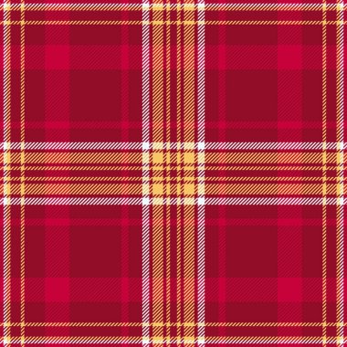 Soyut vektör şablonu kontrolü, şablon kumaş arkaplan tartanı. Kırmızı ve kehribar renk paleti ile bükümsüz ekoseli kumaş.