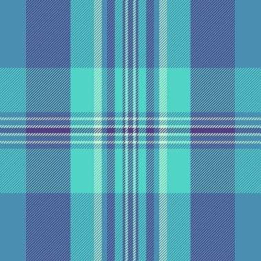İskoç tekstil vektörü, iç desenli tartan kumaş. Cyan ve indigo renk paletinde ekose desen kusursuz arkaplan kuruluyor.