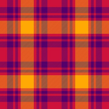 Kalıplı kumaş desenli ekose, uzun arka plan tekstil dokusu. Kırmızı ve mor renk paletinde dikişsiz tartan vektörünü kontrol et.