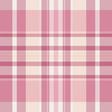 Filigran desen tartan, kabarık vektör arkaplan tekstili. Ekose kumaş desenini ışık ve kırmızı renk paletinde kutla.