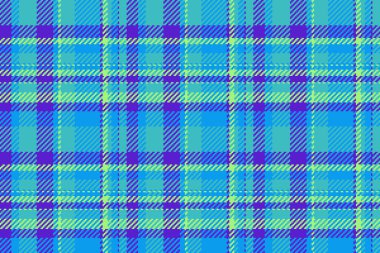 Tartan arkaplanını yazdırın, kusursuz vektör ekosesini kontrol edin. Cyan ve parlak renk paletinde doğrusal doku kumaş kontrolü.