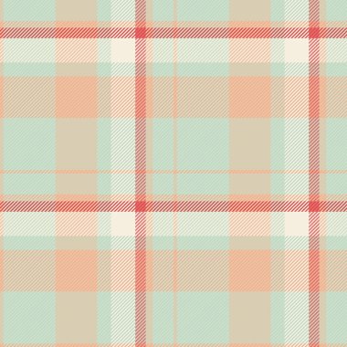 Horizon vektör kontrolü, kusursuz kumaş tekstili. Torba desenli ekose desenli açık ve turuncu renk paleti.