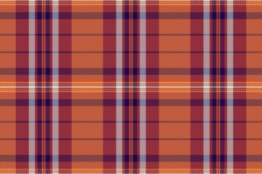 Periyodik arka plan kontrolü, dikişsiz tartan vektörü. Yatak deseni ekose kumaş kırmızı ve turuncu renk paleti.