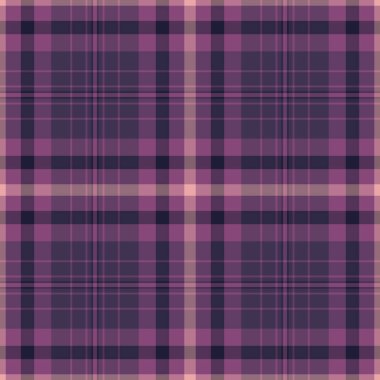 Romantik arka plan tartan dokusu, sıcak vektör ekoseli. Mor ve pembe renk paletinde tekstilsiz kumaş deseni çiz.
