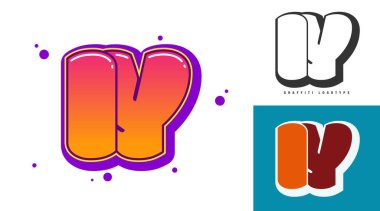 Festival ya da parti için logo tasarımı. İlk harf i ve y graffiti tarzında. Yazı tipi tipografisinin yaratıcı modern harfleri. Modayı takip eden logotlar ya da kimlikler. Vektör illüstrasyonu.