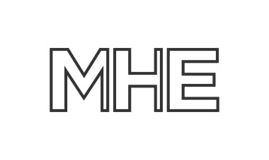 MHE logo tasarım şablonu güçlü ve modern kalın metinlerle. Basit ve minimal tipografi içeren ilk tabanlı vektör logosu. Modayı takip eden şirket kimliği markalar için ideal..