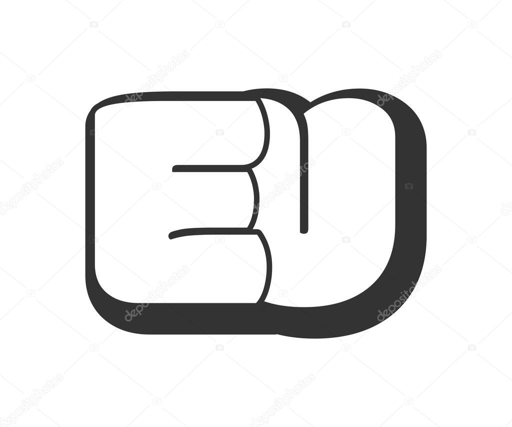 EU logo, bubble comic lettering, rounded in graffiti style black and white silhouette. Trendy preschool E and U letter text for festival party, personal initials, children funky print and web. Vector illustration.