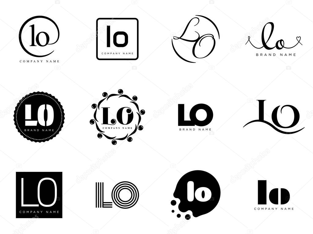 LO logo company template. Letter l and o logotype. Set different classic serif lettering and modern bold text with design elements. Initial font typography. Collection trendy business identity.