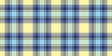 Yırtık pırtık tekstil vektörü, rahat kumaş katran deseni. Mavi ve sarı renk paletinde kenarsız ekose arkaplan deseni.